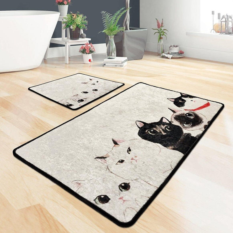 Angry Cats 2li Set Dijital Baskılı Banyo Halısı, Kaymaz Taban, Yıkanabilir Bonvagon