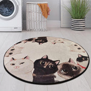 Angry Cats Dijital Baskılı Yuvarlak Kaymaz Taban Banyo Halısı Bonvagon