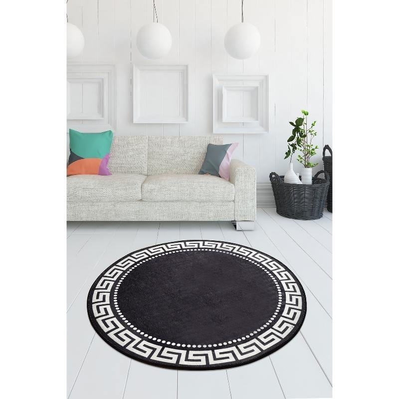 Antik Dijital Baskılı Yuvarlak Kaymaz Taban Halı, Kaymaz Taban, Yıkanabilir Bonvagon