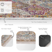 Antika Eskitme Motifli Uşak Desenli Avangarde Etnik Motifler Salon Oturma Odası Koridor Antre Dijital Baskılı Makinede Yıkanabilir Saçaklı Halı Bonvagon