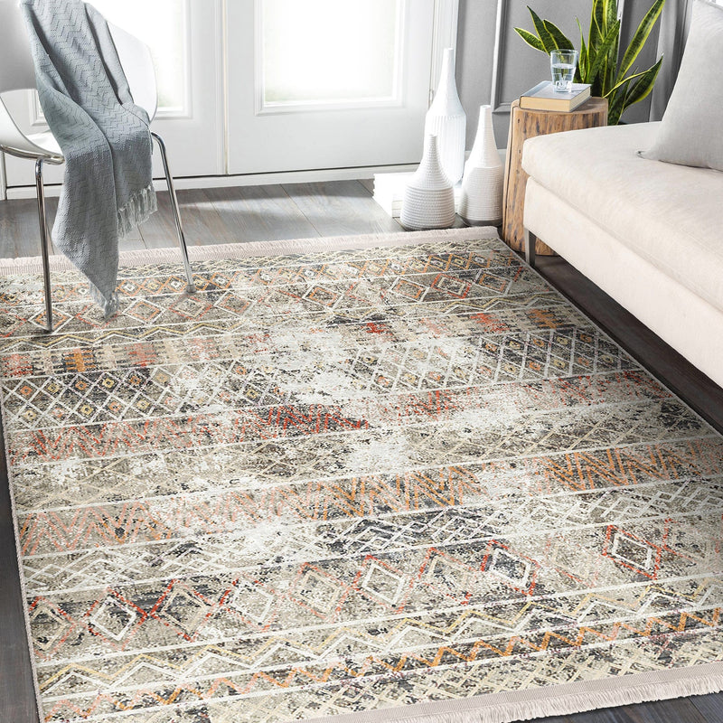 Antika Geleneksel Motifli Eskitme Desenli Eskitme Motifli Etnik Motifler Salon Oturma Odası Dış Mekan Outdoor Dijital Baskılı Makinede Yıkanabilir Saçaklı Halı Bonvagon