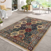 Antika Otantik Motifli Hereke Desenli Etnik Motifler Vintage Salon Oturma Odası Koridor Antre Dijital Baskılı Makinede Yıkanabilir Saçaklı Halı Bonvagon