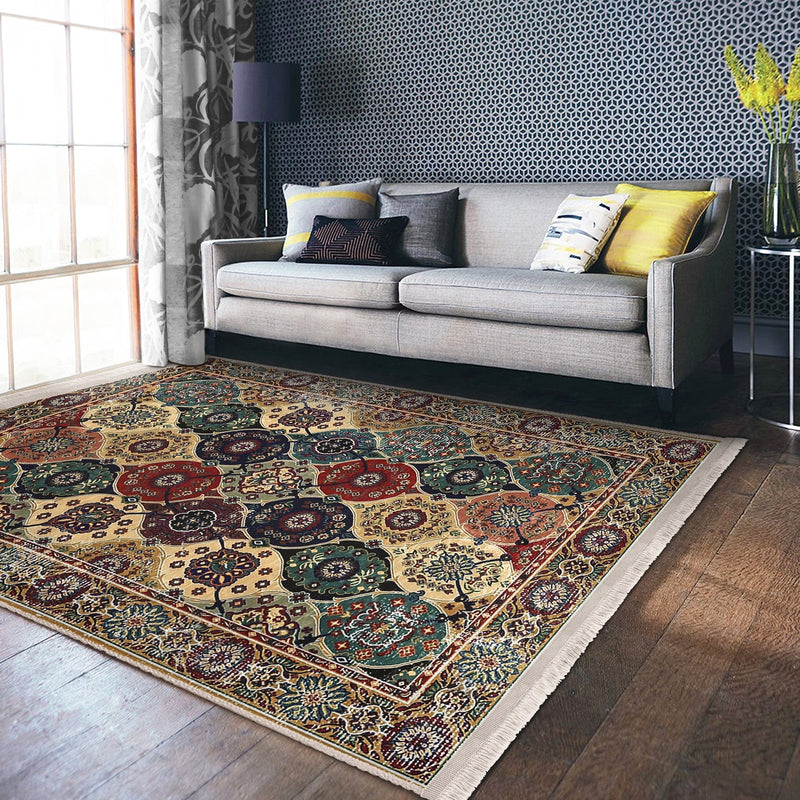 Antika Otantik Motifli Hereke Desenli Etnik Motifler Vintage Salon Oturma Odası Koridor Antre Dijital Baskılı Makinede Yıkanabilir Saçaklı Halı Bonvagon