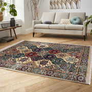 Antika Otantik Motifli Hereke Desenli Etnik Motifler Vintage Salon Oturma Odası Koridor Antre Dijital Baskılı Makinede Yıkanabilir Saçaklı Halı Bonvagon