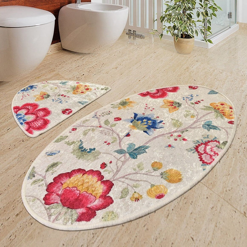 Arya 2li Set Dijital Baskılı Banyo Halısı, Kaymaz Taban, Yıkanabilir Bonvagon