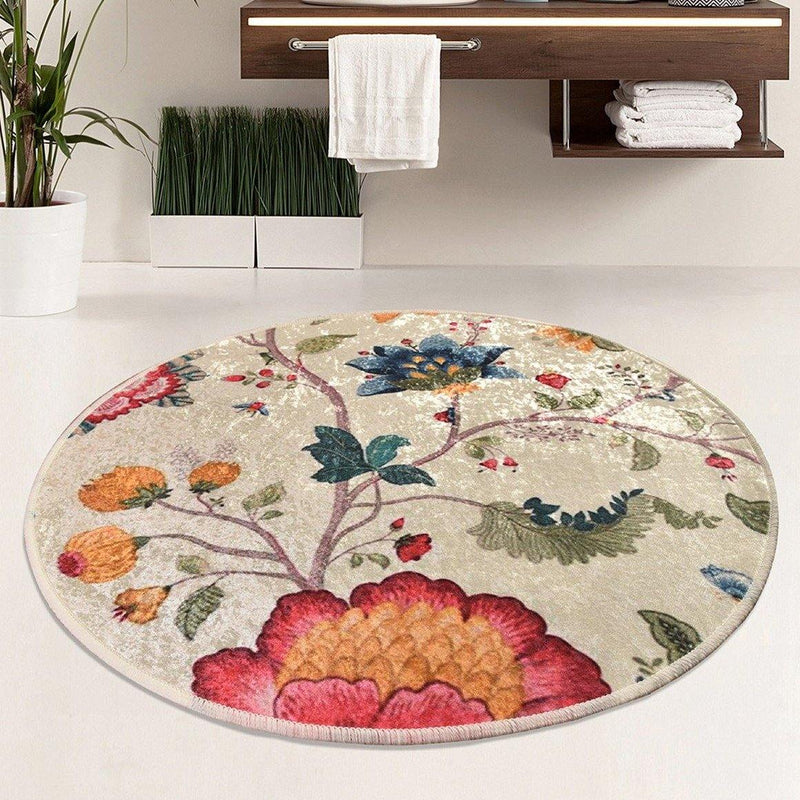 Arya Dijital Baskılı Yuvarlak Kaymaz Taban Yıkanabilir Banyo Halısı Bonvagon