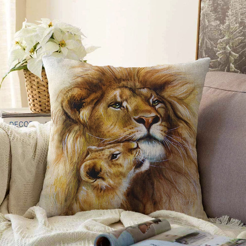 Aslan Desenli Dijital Baskılı Dekoratif Modern Raşel Kadife Yastık Kırlent Kılıfı Bonvagon