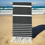 Asur Siyah Peştamal Plaj Havlusu Pamuklu Dokulu Banyo Havlusu 75x100cm Bonvagon