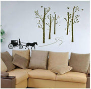 At Arabası Patika Ağaçlar Duvar Çıkartması Süsü (sticker) Bonvagon