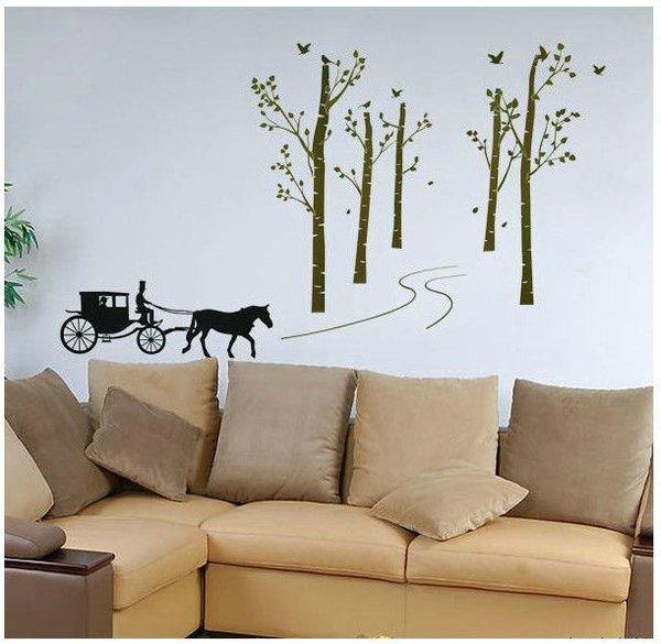 At Arabası Patika Ağaçlar Duvar Çıkartması Süsü (sticker) Bonvagon