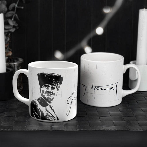 Atatürk Portreli İmza Beyaz Silindir Kupa 1 Adet Bonvagon
