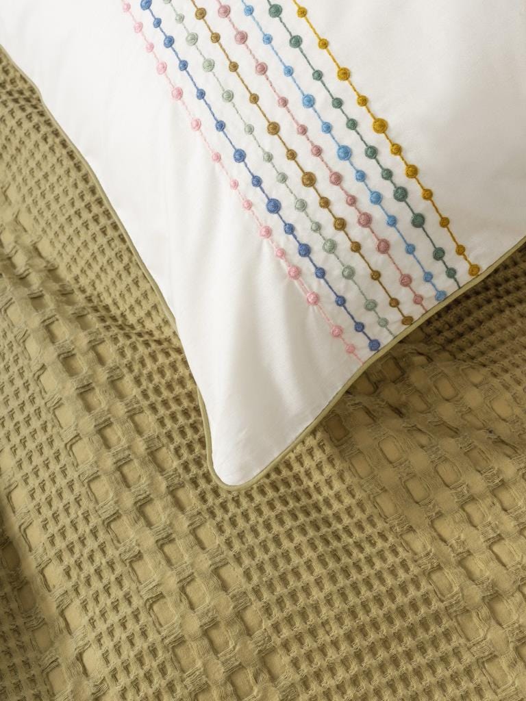 Aura Çift Kişilik Pike Takımı Pebble Hardal Lastikli Çarşaf Bonvagon