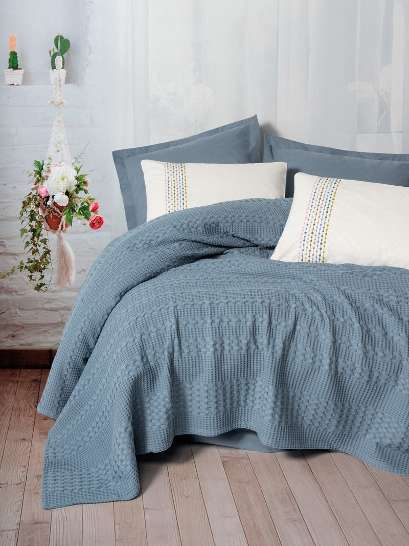 Aura Çift Kişilik Pike Takımı Pebble Indigo Bonvagon