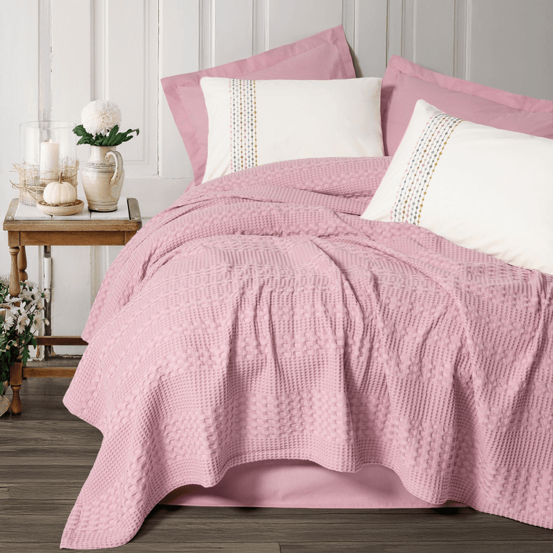 Aura Çift Kişilik Pike Takımı Pebble Pembe Bonvagon