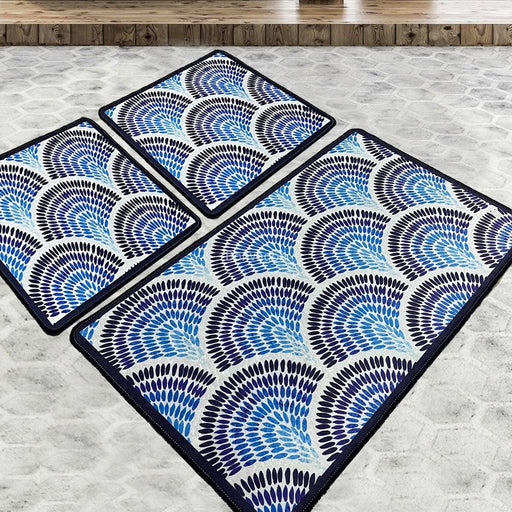 Azul 3lü Set Dijital Banyo Halısı, Kaymaz Taban, Yıkanabilir Bonvagon
