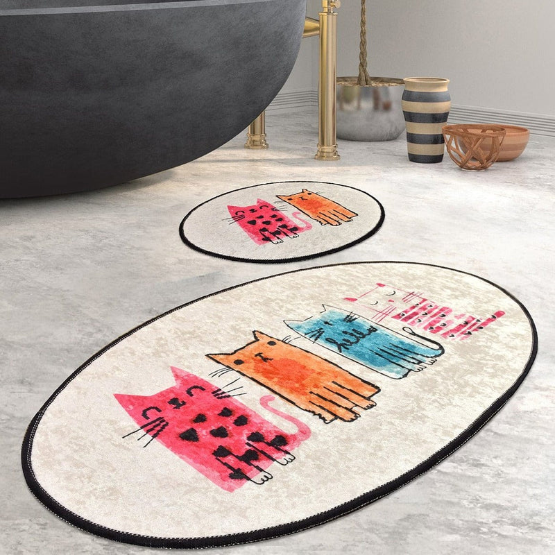 Baby Cats Dijital Baskılı 2li Set Banyo Halısı, Kaymaz Taban, Yıkanabilir Bonvagon