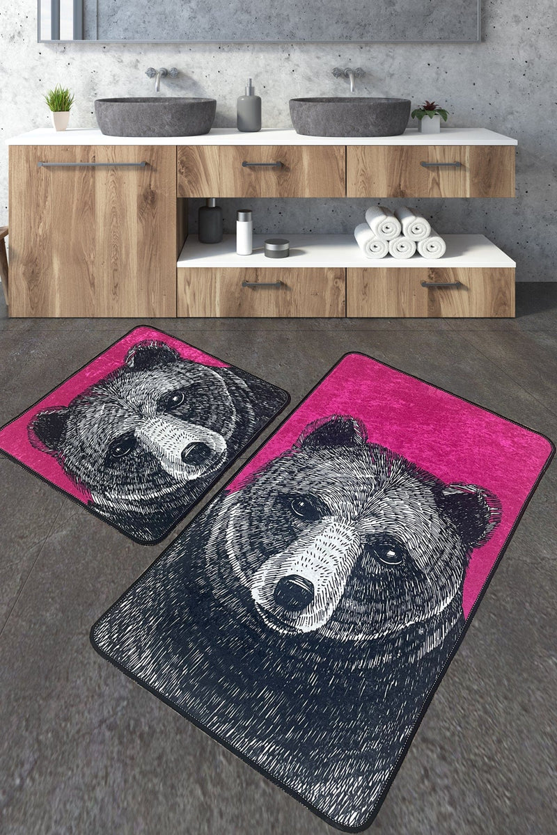 Bad Bear 2li Set Dijital Banyo Halısı, Kaymaz Taban, Yıkanabilir Bonvagon