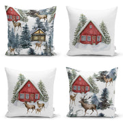 Bağ Evi Özel Tasarım Kış Temalı Dijital Baskılı Modern 4lü Kırlent Kılıfı Seti Bonvagon