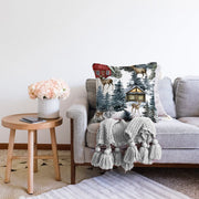 Bağ Evi Tasarımlı Kış Temalı Dijital Baskılı Dekoratif Raşel Kadife Yastık Kırlent Kılıfı Bonvagon