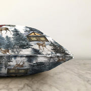 Bağ Evi Tasarımlı Kış Temalı Dijital Baskılı Dekoratif Raşel Kadife Yastık Kırlent Kılıfı Bonvagon