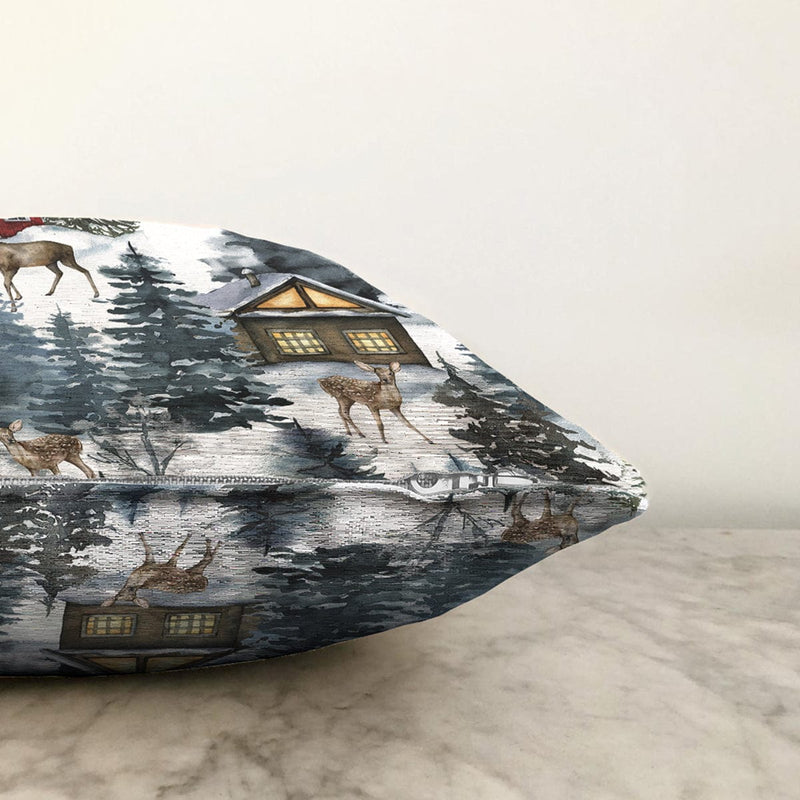 Bağ Evi Tasarımlı Kış Temalı Dijital Baskılı Dekoratif Raşel Kadife Yastık Kırlent Kılıfı Bonvagon