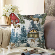 Bağ Evi Tasarımlı Kış Temalı Dijital Baskılı Dekoratif Raşel Kadife Yastık Kırlent Kılıfı Bonvagon