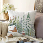 Bağ Evi Tasarımlı Kış Temalı Dijital Baskılı Dekoratif Raşel Kadife Yastık Kırlent Kılıfı Bonvagon