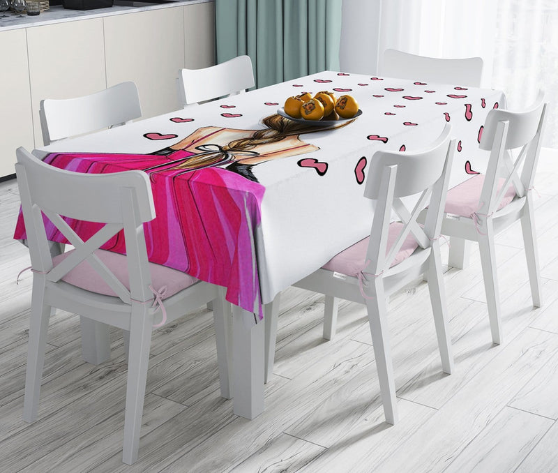 Balerin Kız Çizimli Dijital Baskılı 3D Dekoratif Leke Tutmaz Masa Örtüsü Bonvagon