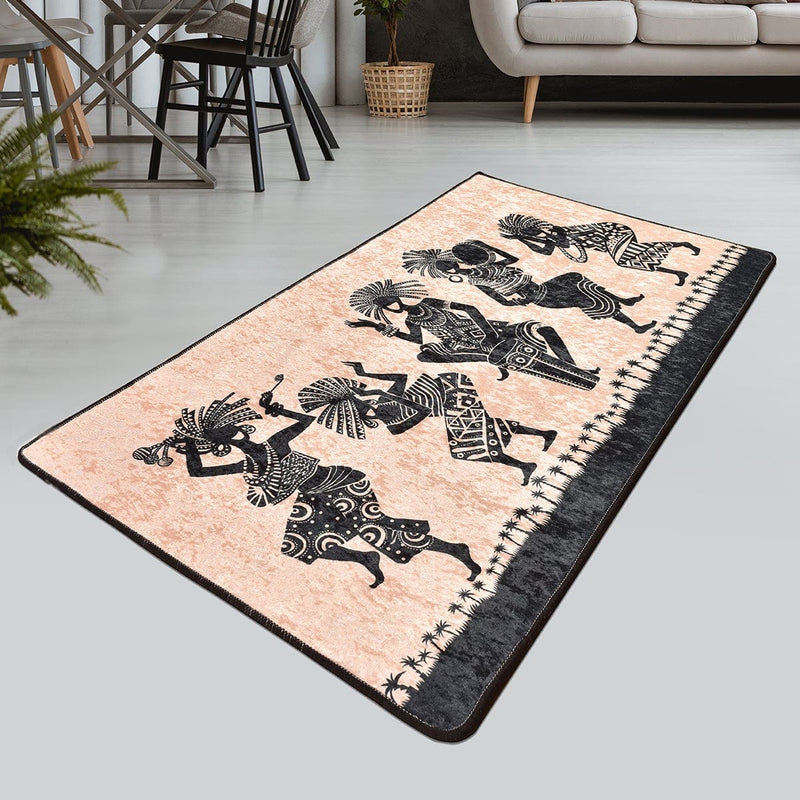 Bantu Dijital Baskılı 100x200cm Halı, Kaymaz Taban, Yıkanabilir Bonvagon