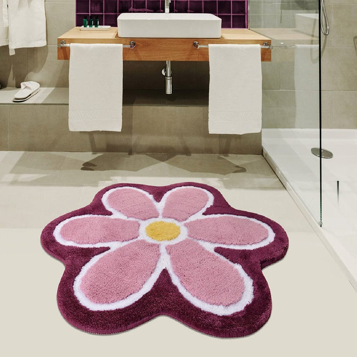 Bath Flower Pembe Mor 90x90cm Akrilik Banyo Halısı, Kaymaz Taban, Yıkanabilir Bonvagon