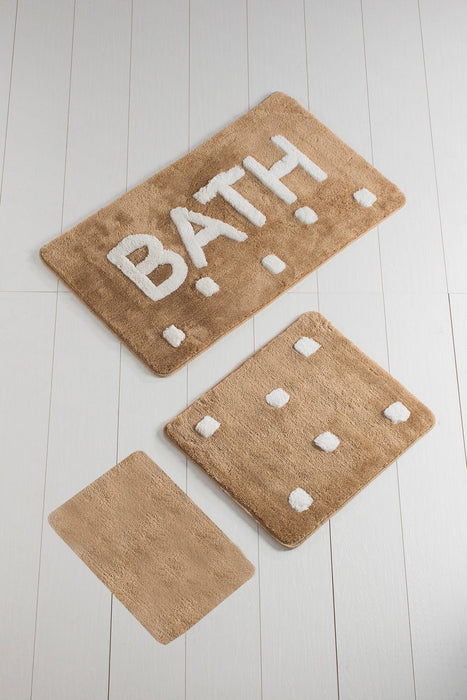 Bath Kahverengi 3lü Set Akrilik Banyo Halısı, Kaymaz Taban, Yıkanabilir Bonvagon