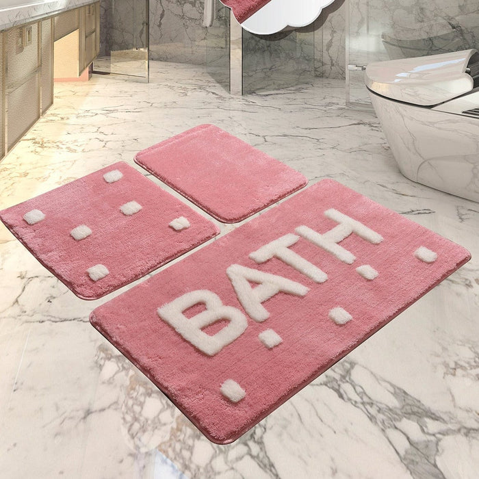 Bath Pembe 3lü Set Banyo Halısı, Kaymaz Taban, Yıkanabilir Bonvagon