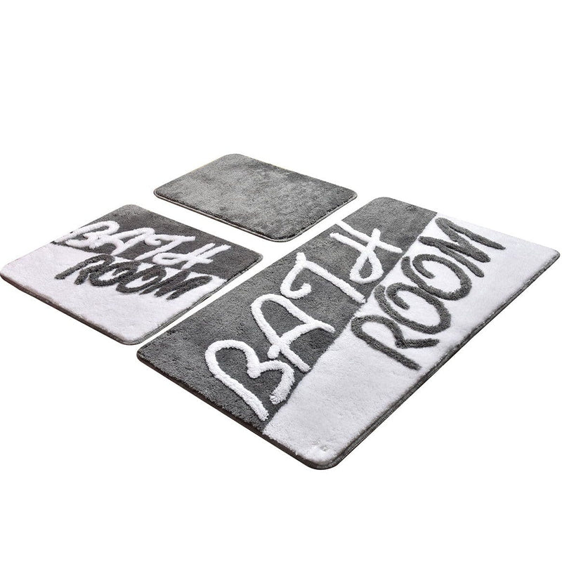 Bathroom Gri 3lü Set Akrilik Banyo Halısı, Kaymaz Taban, Yıkanabilir Bonvagon