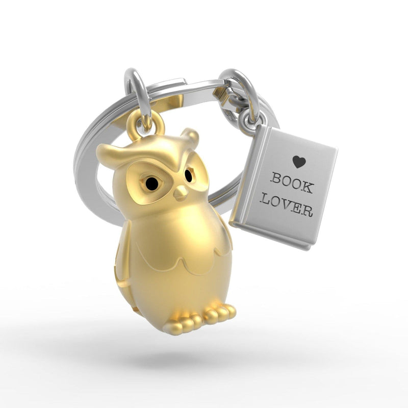 Baykuş ve Kitap Çelik Halkalı Anahtarlık  Bonvagon Metalmorphose