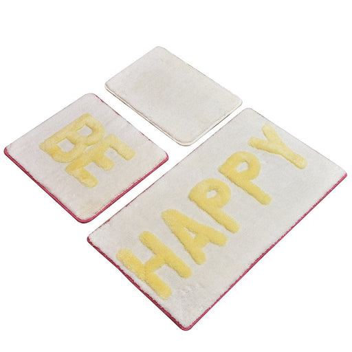 Be Happy Sarı 3lü Set Akrilik Banyo Halısı, Kaymaz Taban, Yıkanabilir Bonvagon