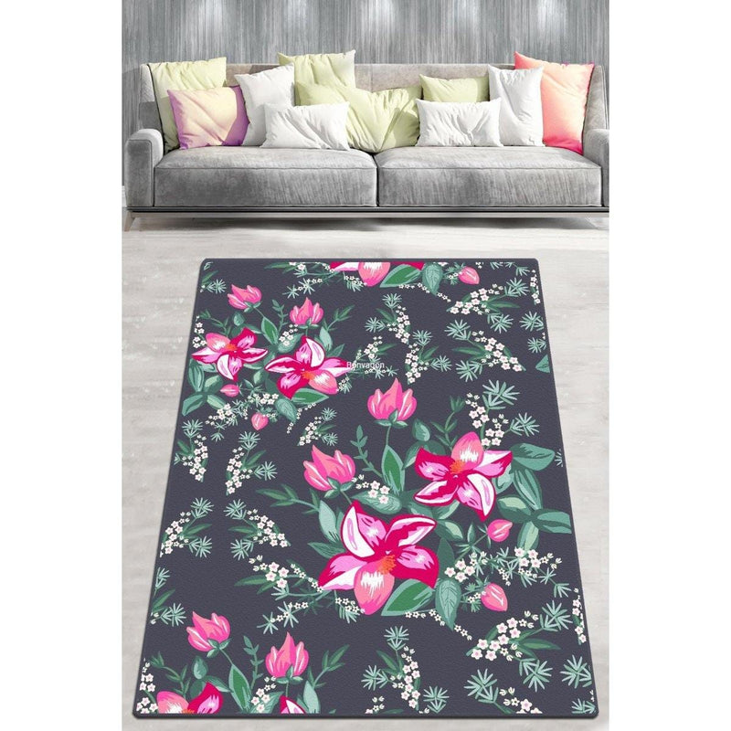 Begonvil Dijital Baskılı Halı, Kaymaz Taban, Yıkanabilir Bonvagon