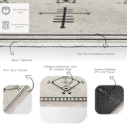 Bej Bohem Motifli Kilim Desenli Etnik Motifler Salon Oturma Yatak Odası Dijital Baskılı Makinede Yıkanabilir Saçaklı Halı Bonvagon