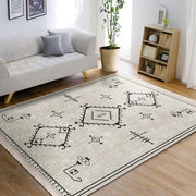 Bej Bohem Motifli Kilim Desenli Etnik Motifler Salon Oturma Yatak Odası Dijital Baskılı Makinede Yıkanabilir Saçaklı Halı Bonvagon