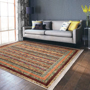 Bej Kilim Motifli Geleneksel Desenli Avangarde Etnik Dijital Baskılı Makinede Yıkanabilir Saçaklı Halı