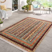 Bej Kilim Motifli Geleneksel Desenli Avangarde Etnik Dijital Baskılı Makinede Yıkanabilir Saçaklı Halı