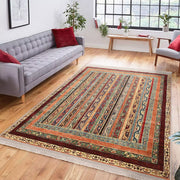 Bej Kilim Motifli Geleneksel Desenli Avangarde Etnik Dijital Baskılı Makinede Yıkanabilir Saçaklı Halı