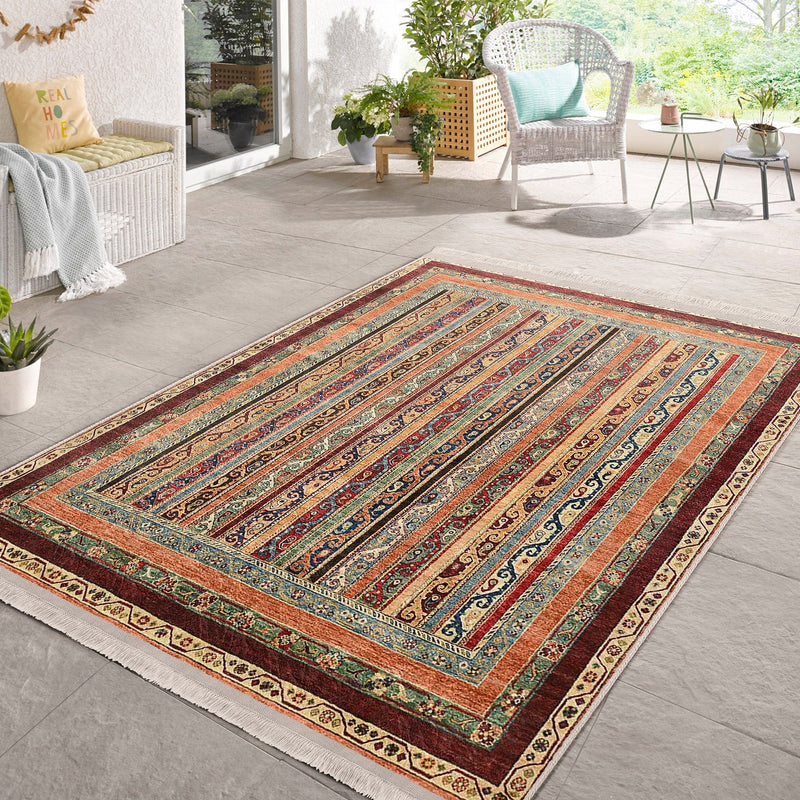 Bej Kilim Motifli Geleneksel Desenli Avangarde Etnik Motifler Salon Oturma Odası Koridor Antre Dijital Baskılı Makinede Yıkanabilir Saçaklı Halı Bonvagon