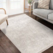 Bej Krem Motifli Düz Renk Desenli Dijital Baskılı Makinede Yıkanabilir Saçaklı Halı Bonvagon