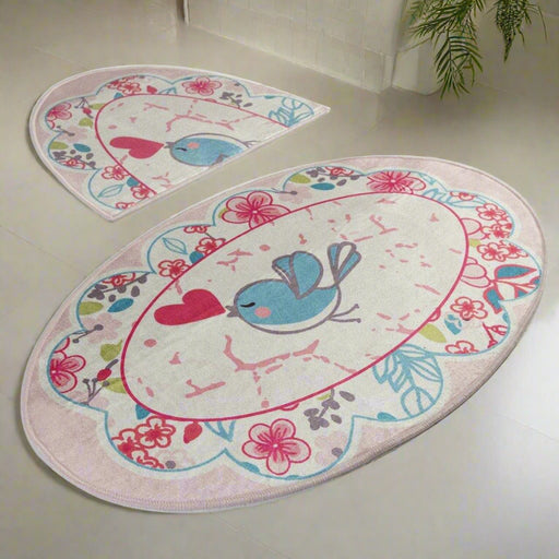 Bemol Oval 2li Set Dijital Baskılı Banyo Halısı, Kaymaz Taban, Yıkanabilir Bonvagon