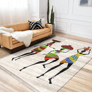 Beyaz Afrika Kadın Motifli Etnik Desenli Etnik Motifler Klasik Dış Mekan Outdoor Balkon Dijital Baskılı Makinede Yıkanabilir Saçaklı Halı Bonvagon