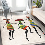 Beyaz Afrika Kadın Motifli Etnik Desenli Etnik Motifler Klasik Dış Mekan Outdoor Balkon Dijital Baskılı Makinede Yıkanabilir Saçaklı Halı Bonvagon