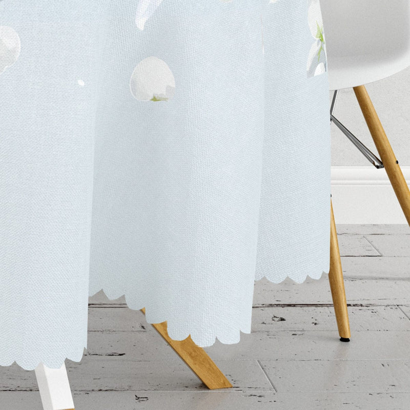 Beyaz Çiçekler Dijital Baskılı Yuvarlak Masa Örtüsü Bonvagon