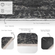 Beyaz Damask Motifli Siyah Desenli Eskitme Motifli Etnik Motifler Salon Oturma Odası Koridor Antre Dijital Baskılı Makinede Yıkanabilir Saçaklı Halı Bonvagon