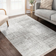 Beyaz - Ekru Örgü Motifli Desenli Dijital Baskılı Makinede Yıkanabilir Saçaklı Halı Bonvagon