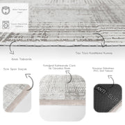 Beyaz - Ekru Örgü Motifli Desenli Dijital Baskılı Makinede Yıkanabilir Saçaklı Halı Bonvagon